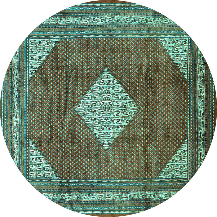 Round Machine Washable Medallion Turquoise Traditional Area Rugs, wshtr1626turq