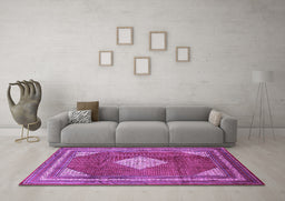Machine Washable Medallion Purple Traditional Area Rugs in a Living Room, wshtr1626pur
