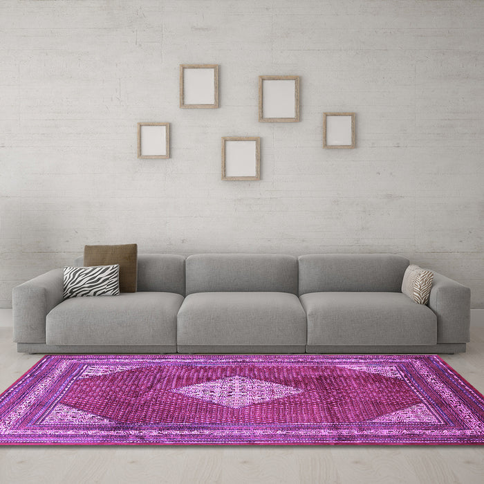 Machine Washable Medallion Purple Traditional Area Rugs in a Living Room, wshtr1626pur