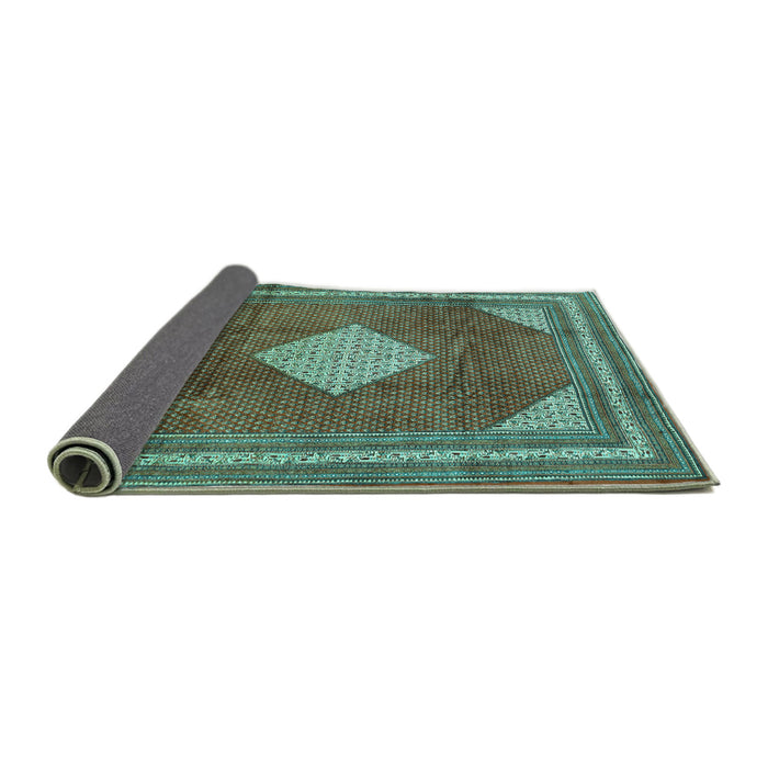 Sideview of Medallion Turquoise Traditional Rug, tr1626turq