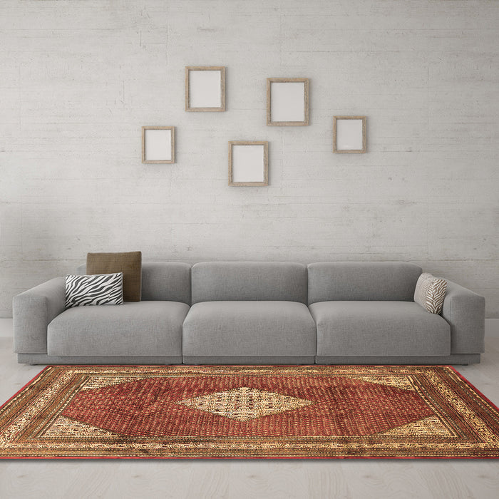 Machine Washable Medallion Brown Traditional Rug in a Living Room,, wshtr1626brn