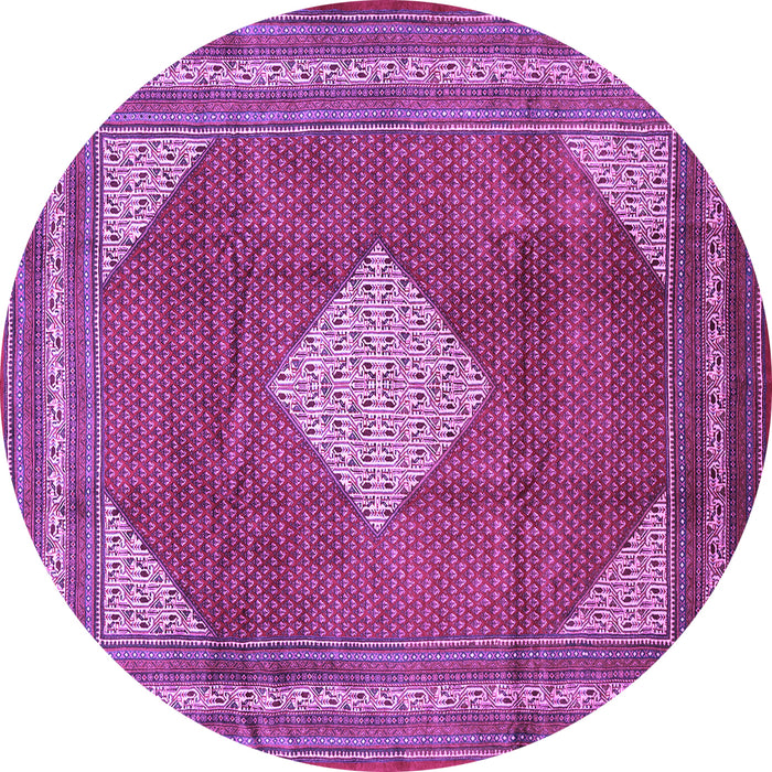 Round Machine Washable Medallion Purple Traditional Area Rugs, wshtr1626pur