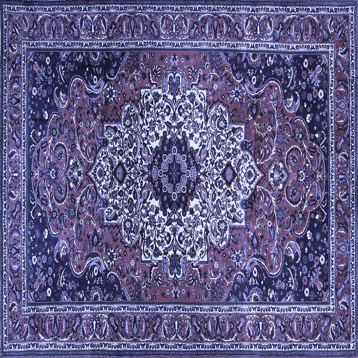 Square Machine Washable Medallion Blue Traditional Rug, wshtr1627blu