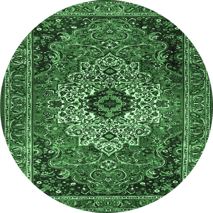 Round Medallion Emerald Green Traditional Rug, tr1627emgrn