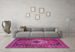 Machine Washable Medallion Pink Traditional Rug in a Living Room, wshtr1627pnk