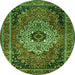 Square Medallion Green Traditional Rug, tr1627grn