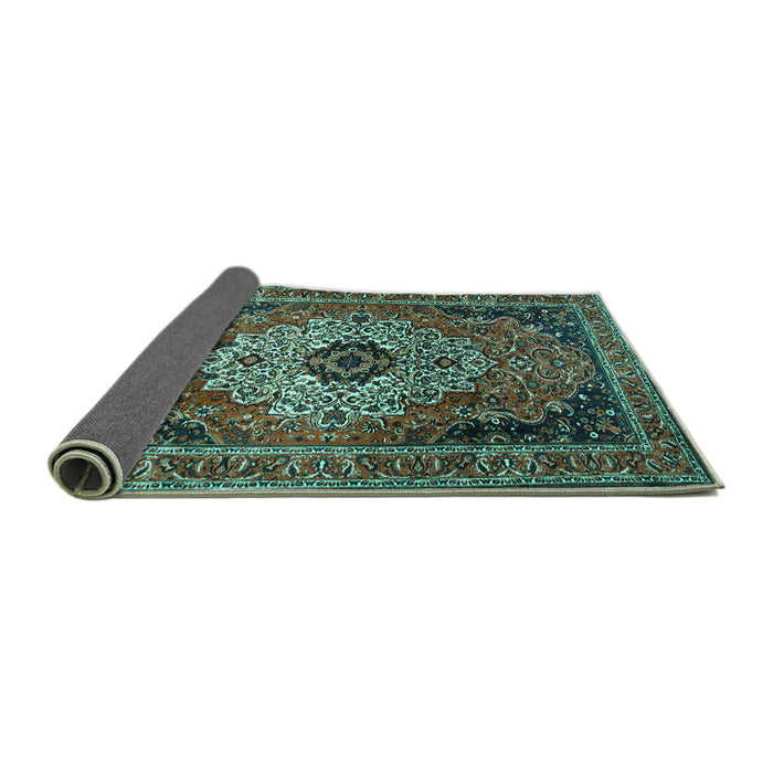 Sideview of Medallion Turquoise Traditional Rug, tr1627turq
