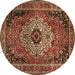 Round Medallion Brown Traditional Rug, tr1627brn