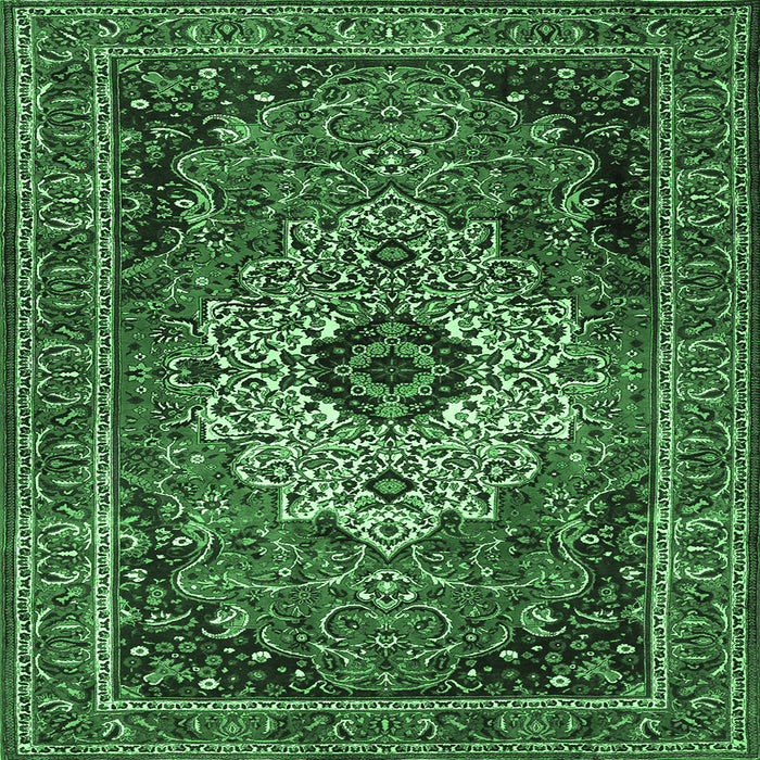 Square Medallion Emerald Green Traditional Rug, tr1627emgrn