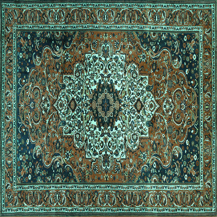Square Medallion Turquoise Traditional Rug, tr1627turq