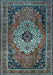 Machine Washable Medallion Light Blue Traditional Rug, wshtr1627lblu