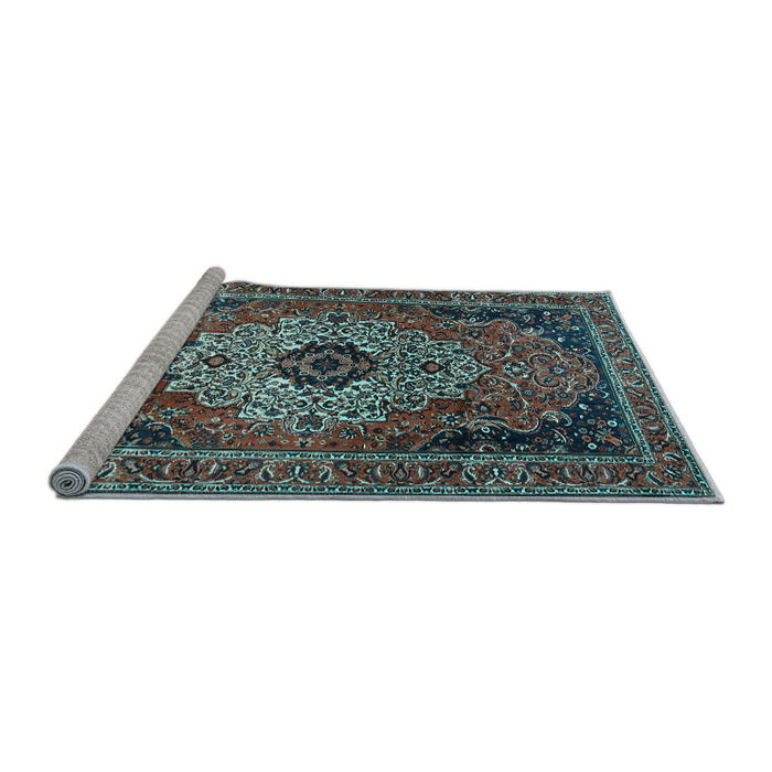 Sideview of Machine Washable Medallion Light Blue Traditional Rug, wshtr1627lblu