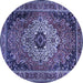 Round Machine Washable Medallion Blue Traditional Rug, wshtr1627blu