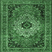 Square Machine Washable Medallion Emerald Green Traditional Area Rugs, wshtr1627emgrn