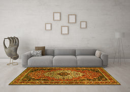 Machine Washable Medallion Yellow Traditional Rug in a Living Room, wshtr1627yw