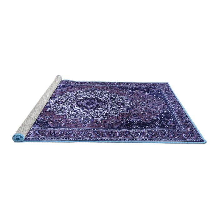 Sideview of Machine Washable Medallion Blue Traditional Rug, wshtr1627blu