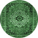 Round Machine Washable Medallion Emerald Green Traditional Area Rugs, wshtr1627emgrn