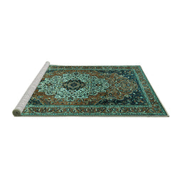 Sideview of Machine Washable Medallion Turquoise Traditional Area Rugs, wshtr1627turq