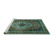 Sideview of Machine Washable Medallion Turquoise Traditional Area Rugs, wshtr1627turq