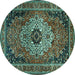 Round Machine Washable Medallion Turquoise Traditional Area Rugs, wshtr1627turq