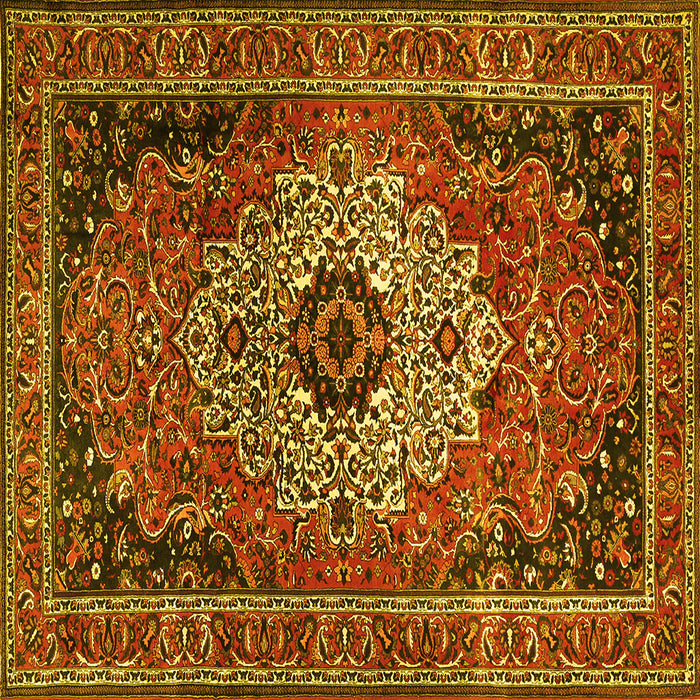 Square Machine Washable Medallion Yellow Traditional Rug, wshtr1627yw