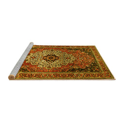 Sideview of Machine Washable Medallion Yellow Traditional Rug, wshtr1627yw