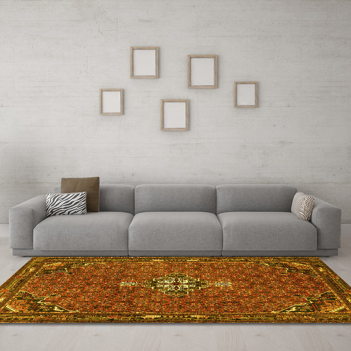 Machine Washable Persian Yellow Traditional Rug in a Living Room, wshtr1628yw