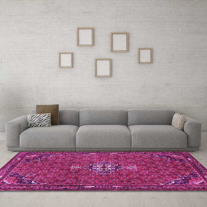 Machine Washable Persian Pink Traditional Rug in a Living Room, wshtr1628pnk
