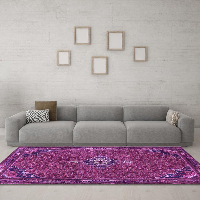 Machine Washable Persian Purple Traditional Area Rugs in a Living Room, wshtr1628pur