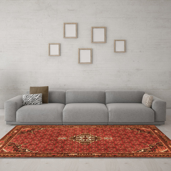 Machine Washable Persian Orange Traditional Area Rugs in a Living Room, wshtr1628org