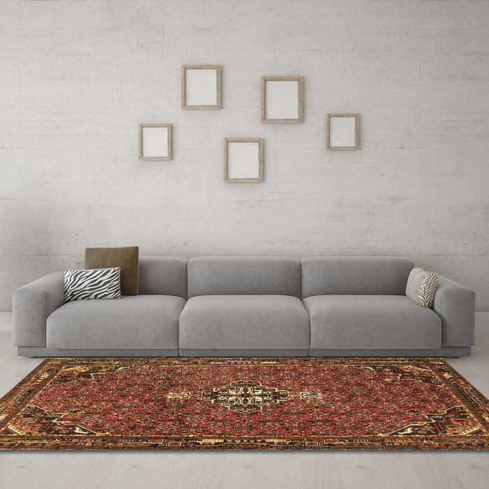 Machine Washable Persian Brown Traditional Rug in a Living Room,, wshtr1628brn