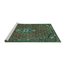 Sideview of Machine Washable Persian Turquoise Traditional Area Rugs, wshtr1628turq