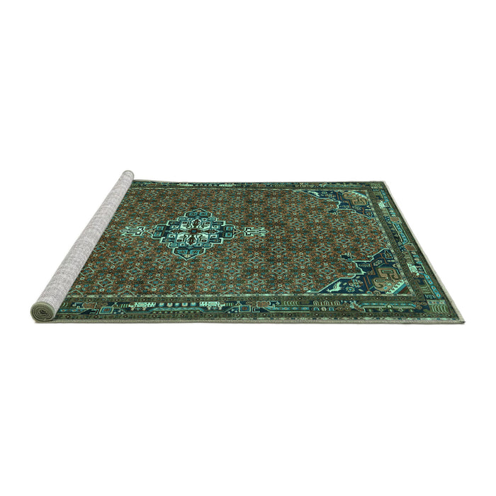 Sideview of Machine Washable Persian Turquoise Traditional Area Rugs, wshtr1628turq