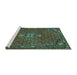 Sideview of Machine Washable Persian Turquoise Traditional Area Rugs, wshtr1628turq