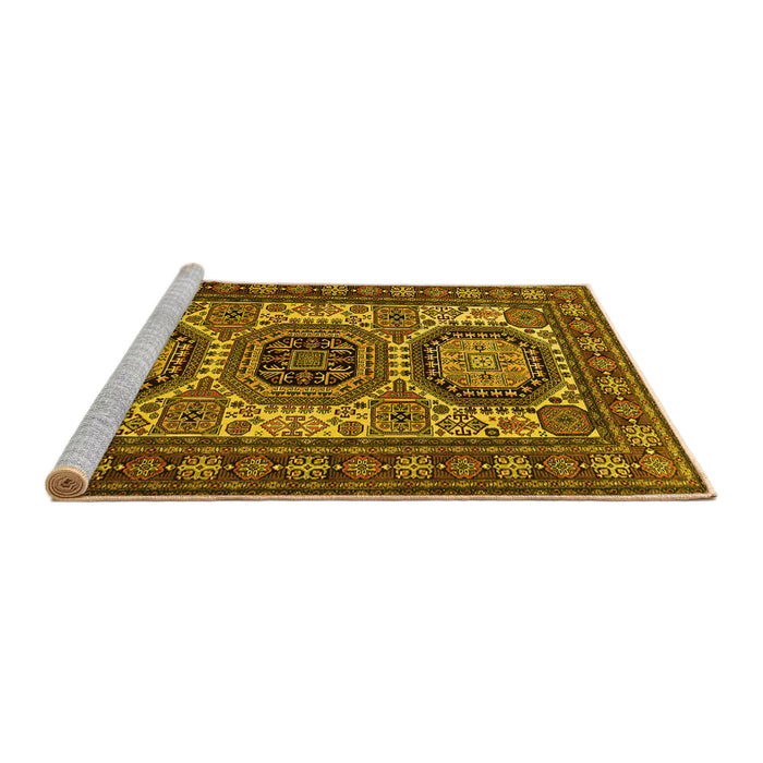 Sideview of Machine Washable Persian Yellow Traditional Rug, wshtr1629yw