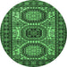 Round Machine Washable Persian Emerald Green Traditional Area Rugs, wshtr1629emgrn