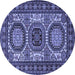 Round Machine Washable Persian Blue Traditional Rug, wshtr1629blu