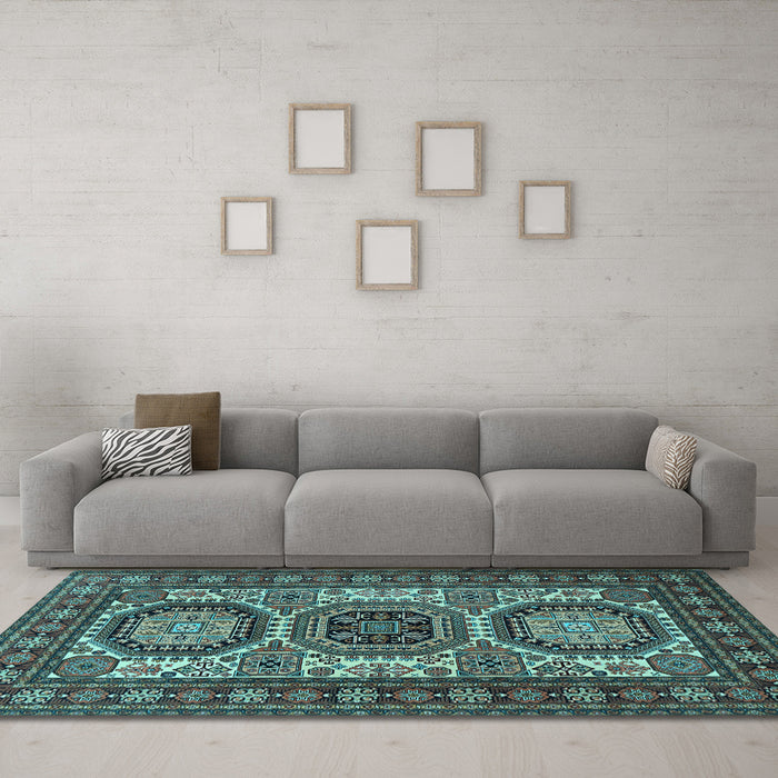 Machine Washable Persian Light Blue Traditional Rug in a Living Room, wshtr1629lblu