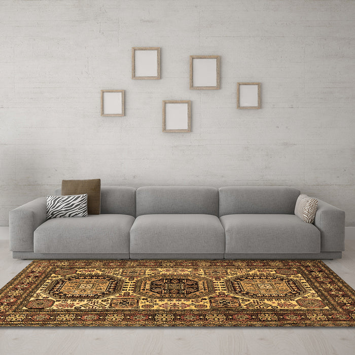 Machine Washable Persian Brown Traditional Rug in a Living Room,, wshtr1629brn