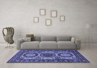 Machine Washable Persian Blue Traditional Rug, wshtr1629blu