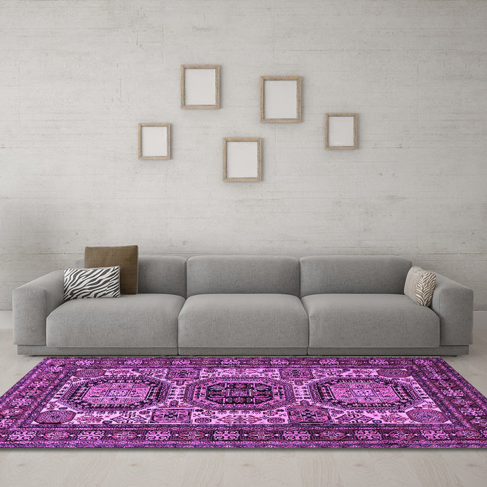 Machine Washable Persian Purple Traditional Area Rugs in a Living Room, wshtr1629pur