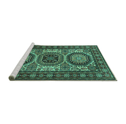 Sideview of Machine Washable Persian Turquoise Traditional Area Rugs, wshtr1629turq