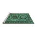 Sideview of Machine Washable Persian Turquoise Traditional Area Rugs, wshtr1629turq