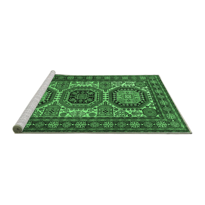 Sideview of Machine Washable Persian Emerald Green Traditional Area Rugs, wshtr1629emgrn
