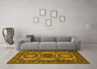 Machine Washable Persian Yellow Traditional Rug, wshtr1629yw