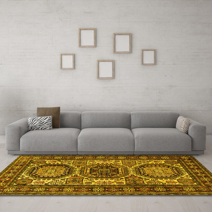 Machine Washable Persian Yellow Traditional Rug in a Living Room, wshtr1629yw