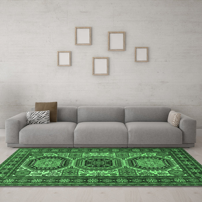 Machine Washable Persian Emerald Green Traditional Area Rugs in a Living Room,, wshtr1629emgrn