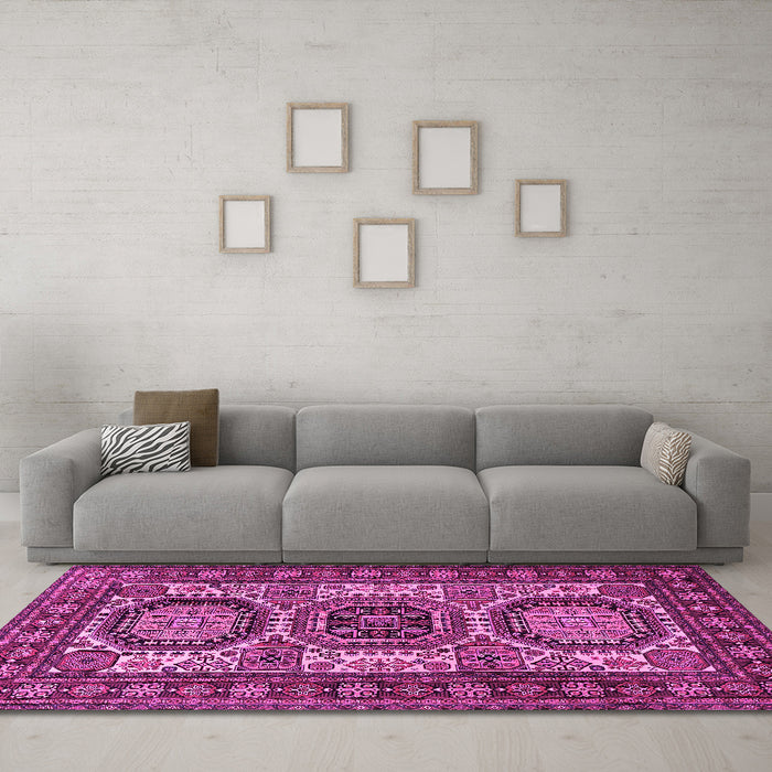Machine Washable Persian Pink Traditional Rug in a Living Room, wshtr1629pnk