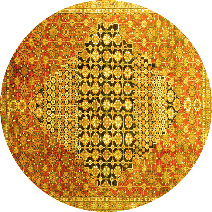 Round Persian Yellow Traditional Rug, tr162yw