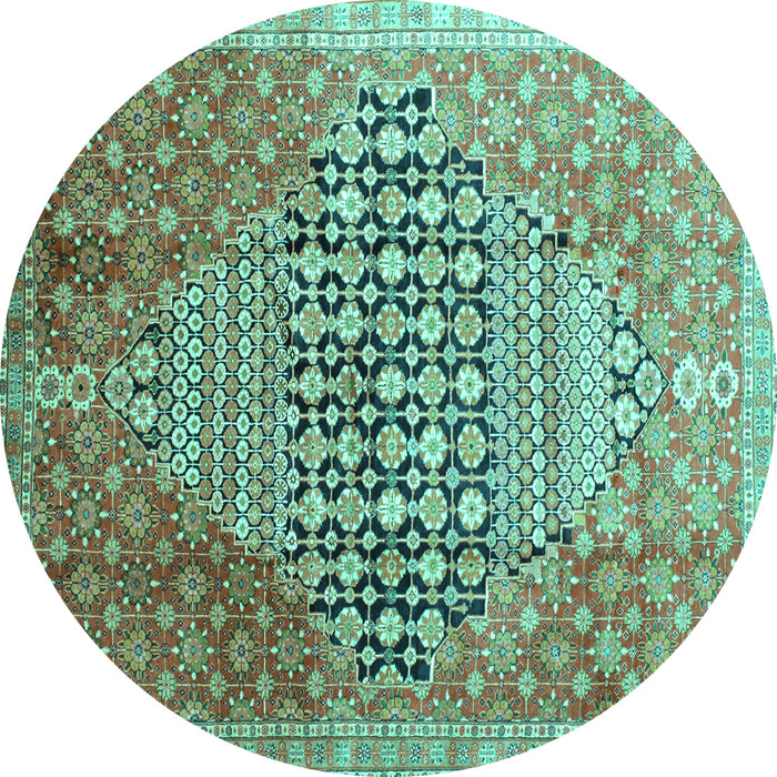 Round Machine Washable Persian Turquoise Traditional Area Rugs, wshtr162turq